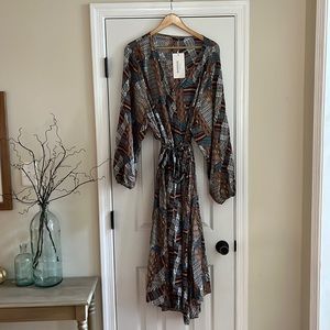 BloomChic Geometric Patterned Midi Dress - Brown and Blue